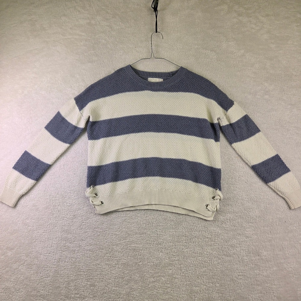 Pink Republic Womens Blue Cream Striped Lace Up Side Knit Sweater Small